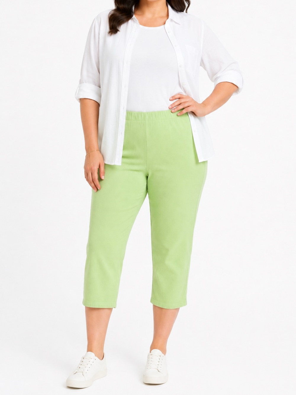 Just My Size 22W/24W Lime Green Ribbed Pull-On Capri Pants Cotton Blend Stretch